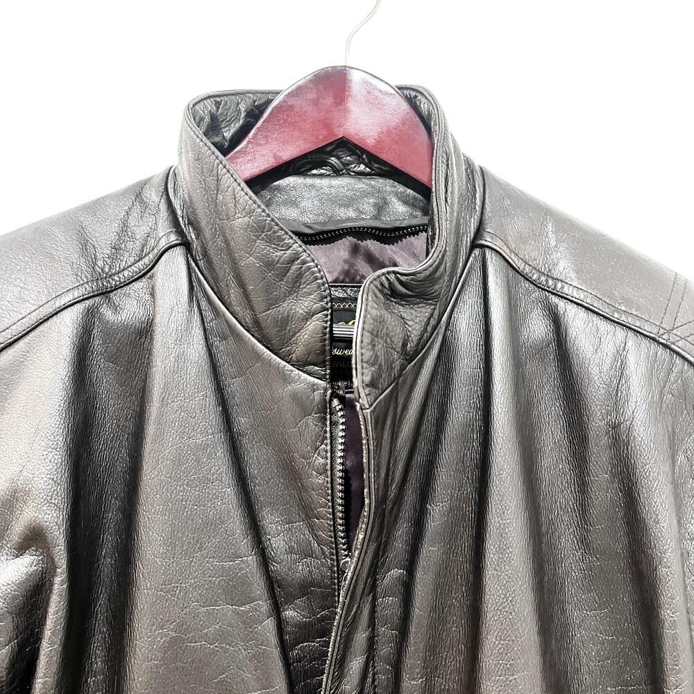 Reed Jacket Mens 40 Dark Brown Leather Bomber Full Zip Stand Collar Lined - Picture 3 of 10